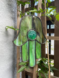 Hamsa Suncatcher - Moss Green with Vintage Jewel