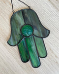 Hamsa Suncatcher - Moss Green with Vintage Jewel