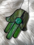 Hamsa Suncatcher - Moss Green with Vintage Jewel