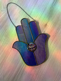 Hamsa Suncatcher - Iridescent Blue Moon