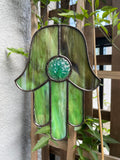 Hamsa Suncatcher - Moss Green with Vintage Jewel