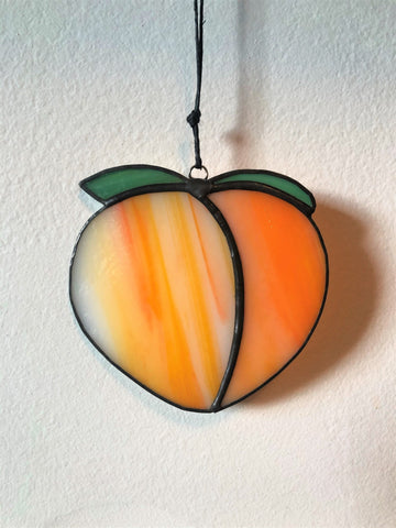 Stained Glass Peach Emoji Suncatcher