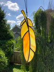 Stained Glass Feather Suncatcher - Canary Yellow - 8"