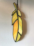 Stained Glass Feather Suncatcher - Canary Yellow - 8"