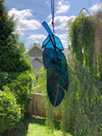 Stained Glass Feather Suncatcher - Blue/Teal Waterglass - 7"