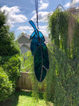 Stained Glass Feather Suncatcher - Blue/Teal Waterglass - 7"