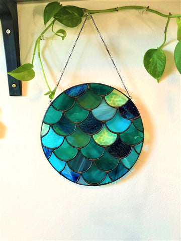 Stained Glass Mermaid Scales Suncatcher - Turquoise 2