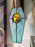 Coffin Suncatcher - Iridescent Turquoise with Rainbow Jewel