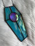 Coffin Suncatcher - Iridescent Turquoise with Rainbow Jewel