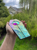 Coffin Suncatcher - Iridescent Turquoise with Rainbow Jewel