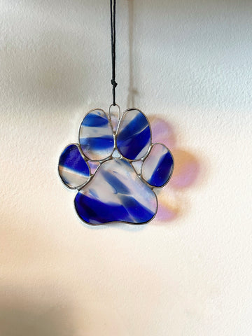 Paw Print Suncatcher - Blue/White/Clear Murano