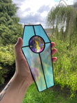 Coffin Suncatcher - Iridescent Turquoise with Rainbow Jewel